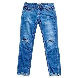 Free People 8" Mid Rise Raw Hem Distressed Skinny Ankle Jeans size 25